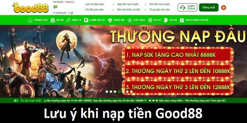 Một số lưu ý khi thực hiện nạp tiền tại Go88